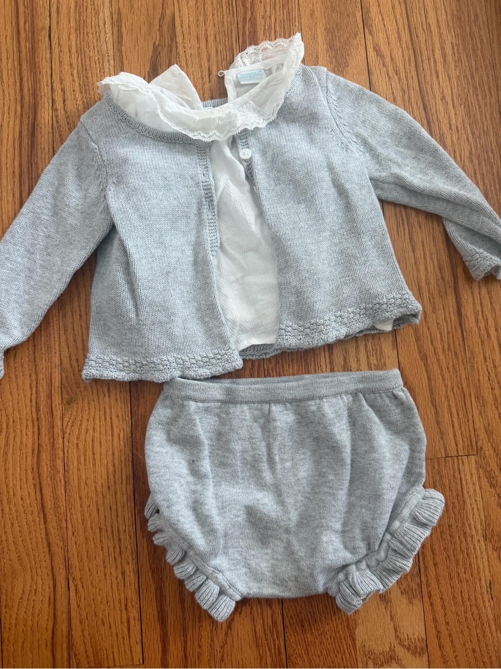 Edgehill Collection Baby Knit Cardigan & Bloomer Set in Light Gray